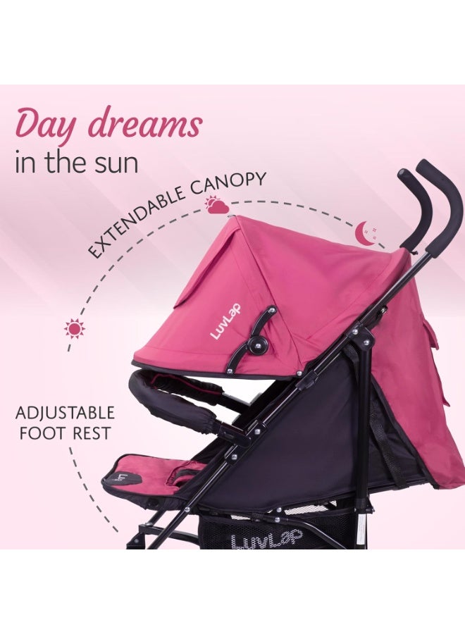 LuvLap City Baby Stroller/Buggy, Lightweight, Compact & Travel Friendly Baby pram, for 6-36 Months Baby, 5 Point Safety Harness, Adjustable seat Recline, extendable Canopy, 15Kg Capacity (Pink) - Image 3